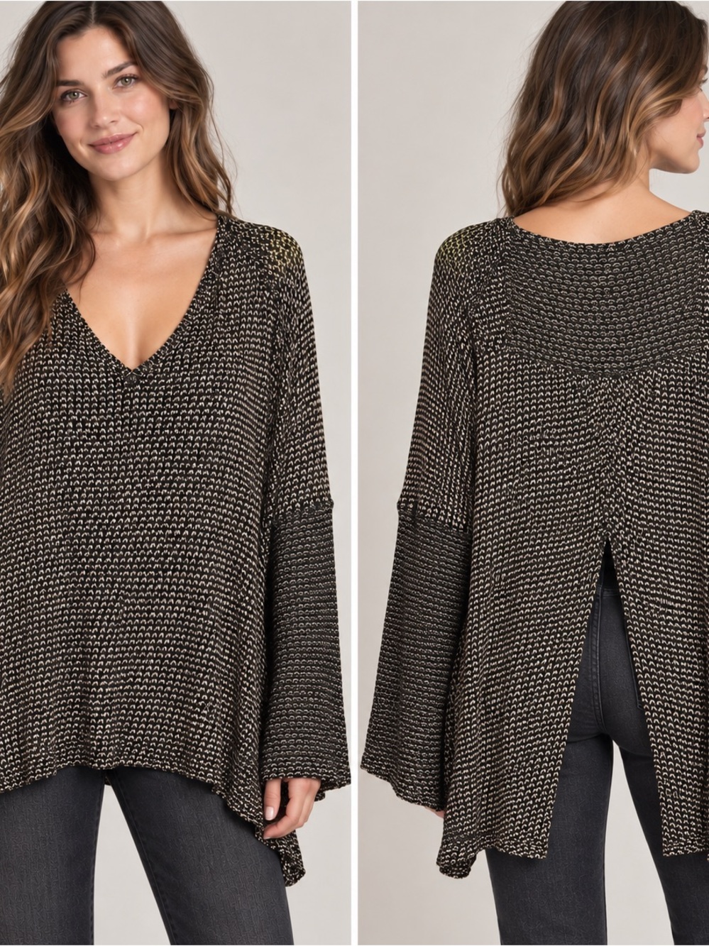 We The Free Black & Cream Textured Knit Top | Small